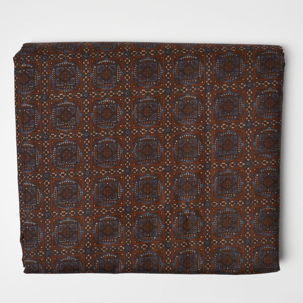 Brown + Blue Geometric Pattern Print Quilting Weight Woven Fabric - 38" x 144"