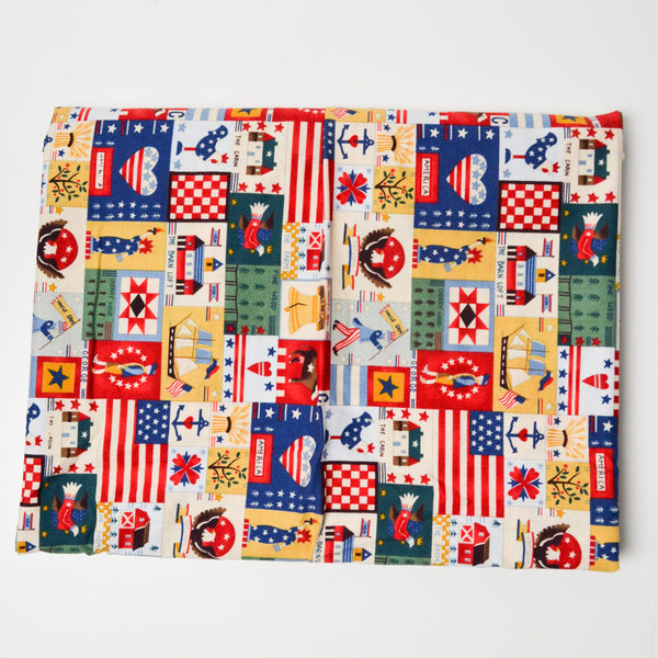 Red, White, Yellow + Blue Americana Print Quilting Weight Woven Fabric - 42" x 76"