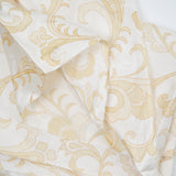 White + Beige Ornate Floral Print Lightweight Crisp Silky Woven Fabric - 52" x 160"