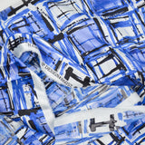 Blue, Black + White Artistic Geometric Grid Print Satin Woven Fabric - 58" x 80"