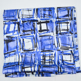 Blue, Black + White Artistic Geometric Grid Print Satin Woven Fabric - 58" x 80"