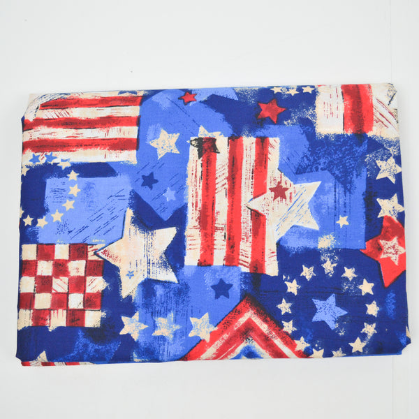 Red, White + Blue Stars + Stripes Print Quilting Weight Woven Fabric - 44" x 120"