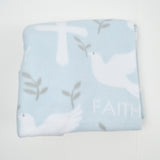 Light Blue + White Faith Dove Print Fleece Fabric - 50" x 64"