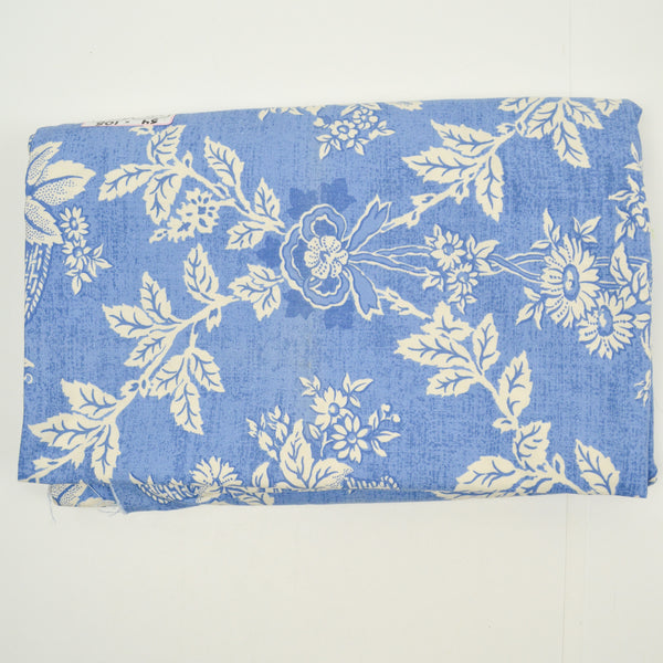 Blue + White Ornate Floral Print Laura Ashley Woven Drapery Fabric - 54" x 108"