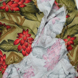 Green + Red Floral Print Drapey Plaid Woven Fabric - 56" x 112"