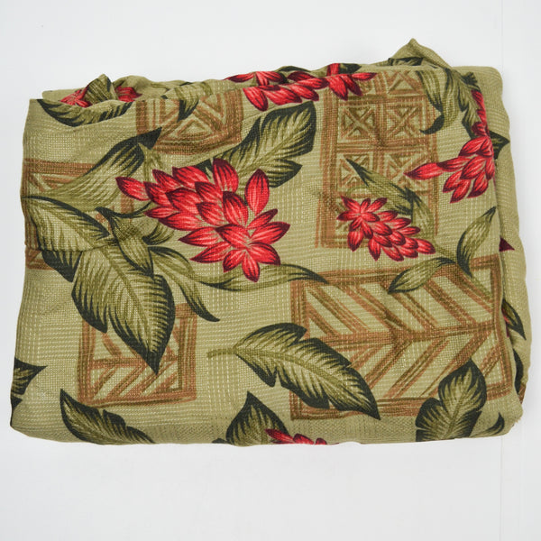 Green + Red Floral Print Drapey Plaid Woven Fabric - 56" x 112"