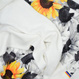Grayscale + Yellow Sunflower Print Stretch Knit Apparel Fabric - 36" x 64"