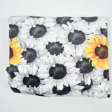 Grayscale + Yellow Sunflower Print Stretch Knit Apparel Fabric - 36" x 64"