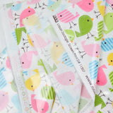 White, Green, Pink + Yellow Bird Print Robert Kaufman Cotton with PUL Waterproof Coating - 44" x 56"