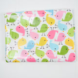 White, Green, Pink + Yellow Bird Print Robert Kaufman Cotton with PUL Waterproof Coating - 44" x 56"