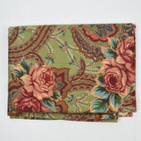 Green + Pink Ornate Rose Print Twill Woven Fabric - 40" x 56"