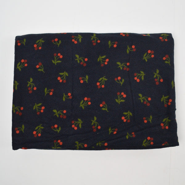 Black, Red + Green Cherry Hooked Rug Print Flannel Fabric - 42" x 106"