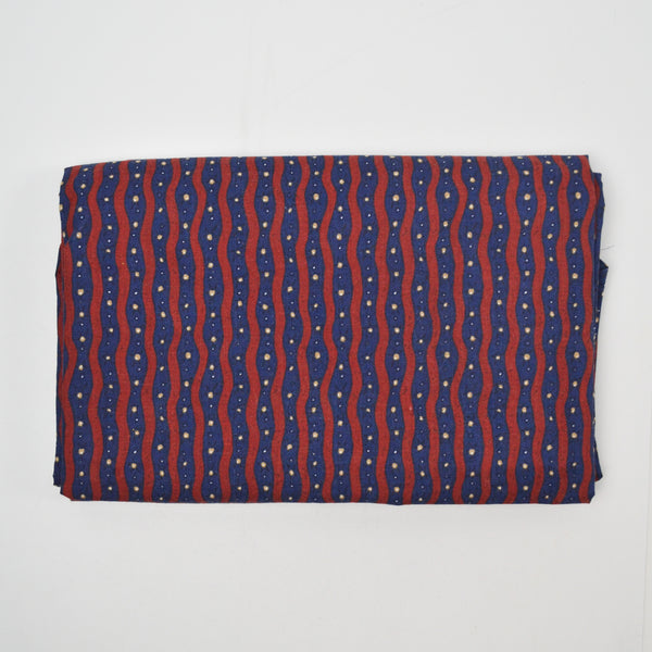 Red + Blue Wavy Stripe Print Quilting Weight Woven Fabric - 45" x 90"
