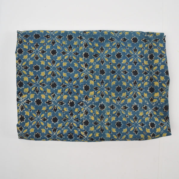 Blue, Yellow + Black Resist Dyed Floral Print Fabric - 44" x 188"