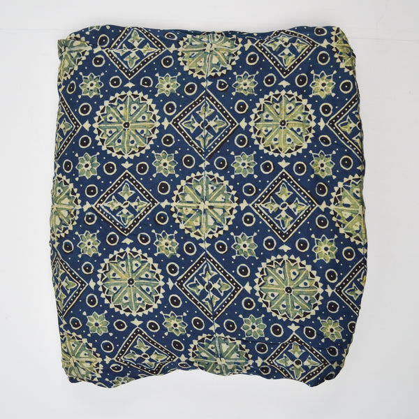 Blue, Green + Beige Resist Dyed Geometric Print Fabric - 45" x 188"