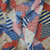 Red, White + Blue Patchwork Stars + Stripes Print Quilting Weight Woven Fabric - 45" x 160"