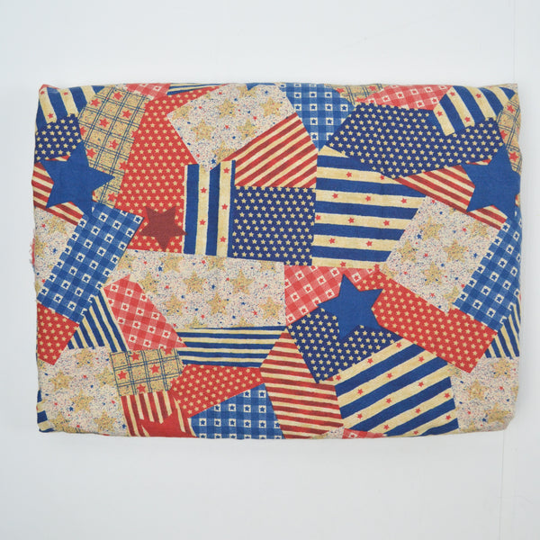 Red, White + Blue Patchwork Stars + Stripes Print Quilting Weight Woven Fabric - 45" x 160"