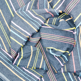 Black Thick Chambray Woven Fabric with Colorful Textured Stripes - 60" x 120"