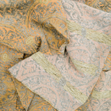 Orange + Gray-Green Chenille Brocade Pattern Woven Upholstery Fabric - 54" x 84" + Extra