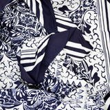Navy + White Floral Resist Dyed Woven Fabric - 44" x 120"