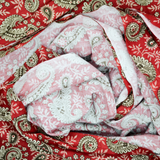 Red, White + Brown Paisley Print Curtain - 92" x 103"