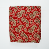 Red, White + Brown Paisley Print Curtain - 92" x 103"
