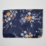 Navy Blue, Orange + White Digital Floral Print Polyester Stretch Knit Fabric - 58" x 204"