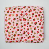 Pink + Red Strawberry + Ladybug Print Brushed Flannel Woven Fabric - 40" x 240"