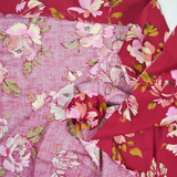 Maroon, Pink + Yellow Floral Print Woven Shirting Fabric - 40" x 70"