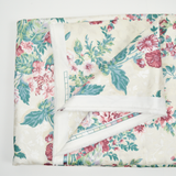 White, Pink, Green + Shiny Silver Ornate Floral Print Woven Drapery Fabric - 55" x 216"