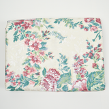 White, Pink, Green + Shiny Silver Ornate Floral Print Woven Drapery Fabric - 55" x 216"