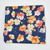 Navy, Orange + Pink Floral Print Kokka Cotton Lawn Woven Fabric - 44" x 148"