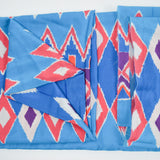 Blue, White + Red Geometric Diamond Print Silky Woven Fabric - 45" x 156"