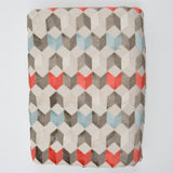 Brown, Blue + Red Chevron Tufted Chenille Woven Upholstery Fabric - 56" x 110"