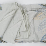 Light Blue-Gray, Green + Beige Leaf Embroidered Linen-Like Woven Fabric - 58" x 81"