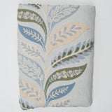 Light Blue-Gray, Green + Beige Leaf Embroidered Linen-Like Woven Fabric - 58" x 81"