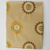 Beige, Brown + Green Mandala Embroidered Silky Woven Fabric - 54" x 122"