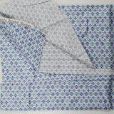 White + Blue Diamond Floral Print Stain Resistant-Coated Woven Drapery Fabric - 35" x 128"