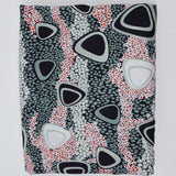 Gray, White + Red Abstract Triangle Print Polyester Crepe de Chine Woven Fabric - 60" x 360"
