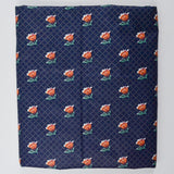 Navy Blue, Red + Green Flower Grid Print Scotchgard-Coated Woven Home Decor Fabric - 45" x 152"