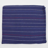 Navy Blue, White + Red Embroidered Stripe Woven Fabric Curtain - 42" x 62"