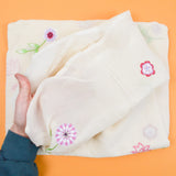 Off-White, Pink + Green Semi-Sheer Curtain with Floral Embroidery - 42" x 82"