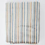 Blue, White + Brown Stripe Chenille Upholstery Fabric - 57" x 104"