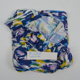 Blue, Purple, White + Yellow Brushstroke Print Rayon + Spandex Blend Knit Fabric - 80% Horizontal Stretch, 20% Vertical Stretch - 70" x 102"