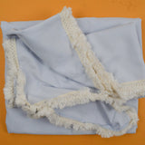 Light Blue Woven Fabric with White Tassels - 43" x 98" (Some Stains)