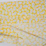Yellow, White + Blue Floral Print Quilting Weight Woven Fabric - 21" x 116" + Extra