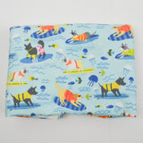 Surfing Dog Illustration Print Brushed Flannel Fabric - 43" x 144"