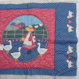 Blue, Red + White Farm Scene Unfinished Quilt Panel - 17" x 20"