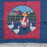Blue, Red + White Farm Scene Unfinished Quilt Panel - 17" x 20"