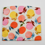 White, Orange, Yellow + Pink Citrus Print Drapey Woven Apparel Fabric - 44" x 156"
